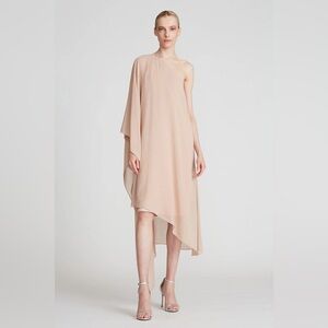 Halston Ellie Cocktail One-Shoulder Midi Dress in Blush